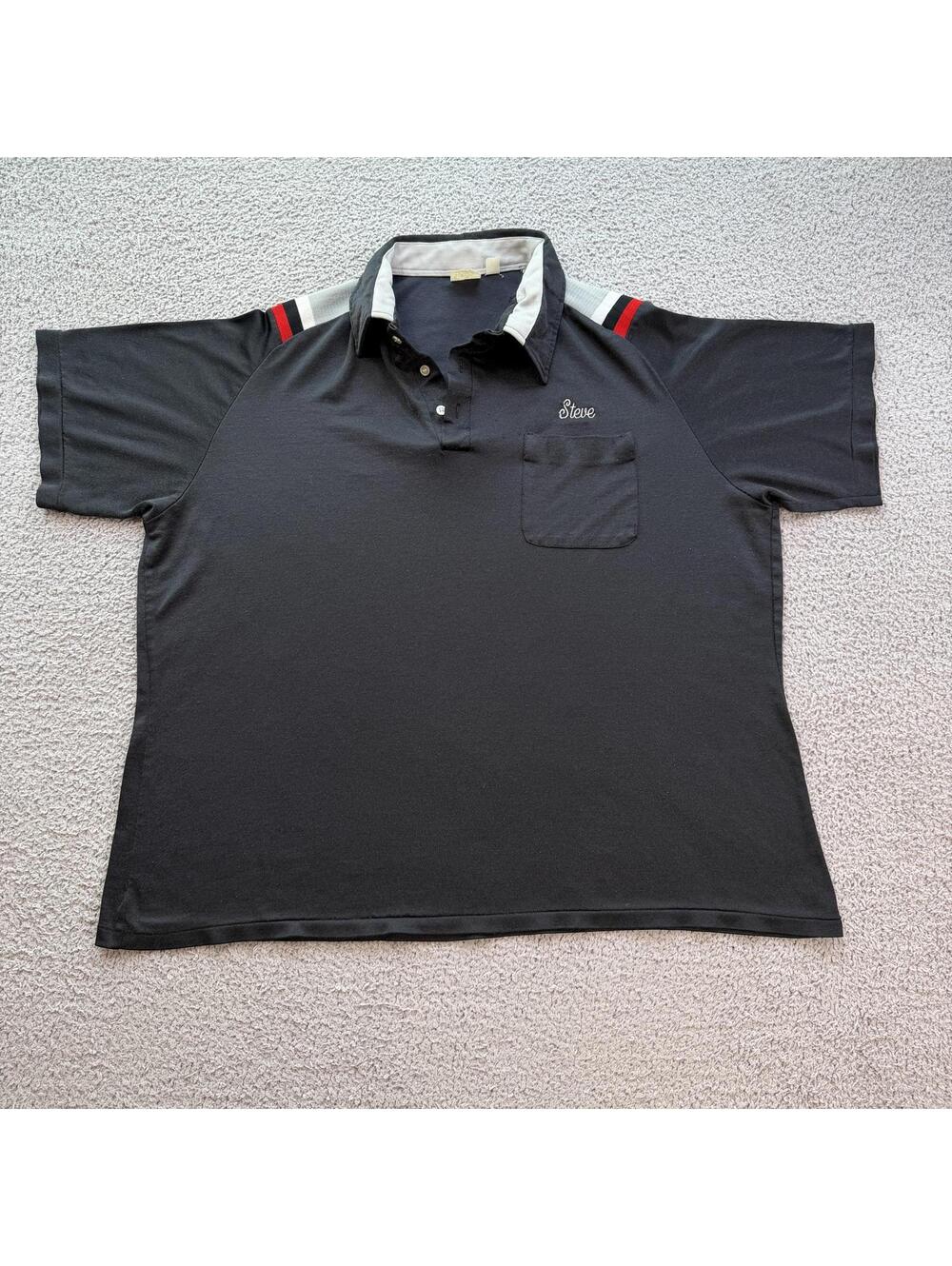 Vintage 70s Hilton Athletic Bowling Shirt USA Made Black Team Polo Single Sti XL